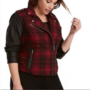 Torrid Plaid and Faux Leather Moto Jacket Size 2